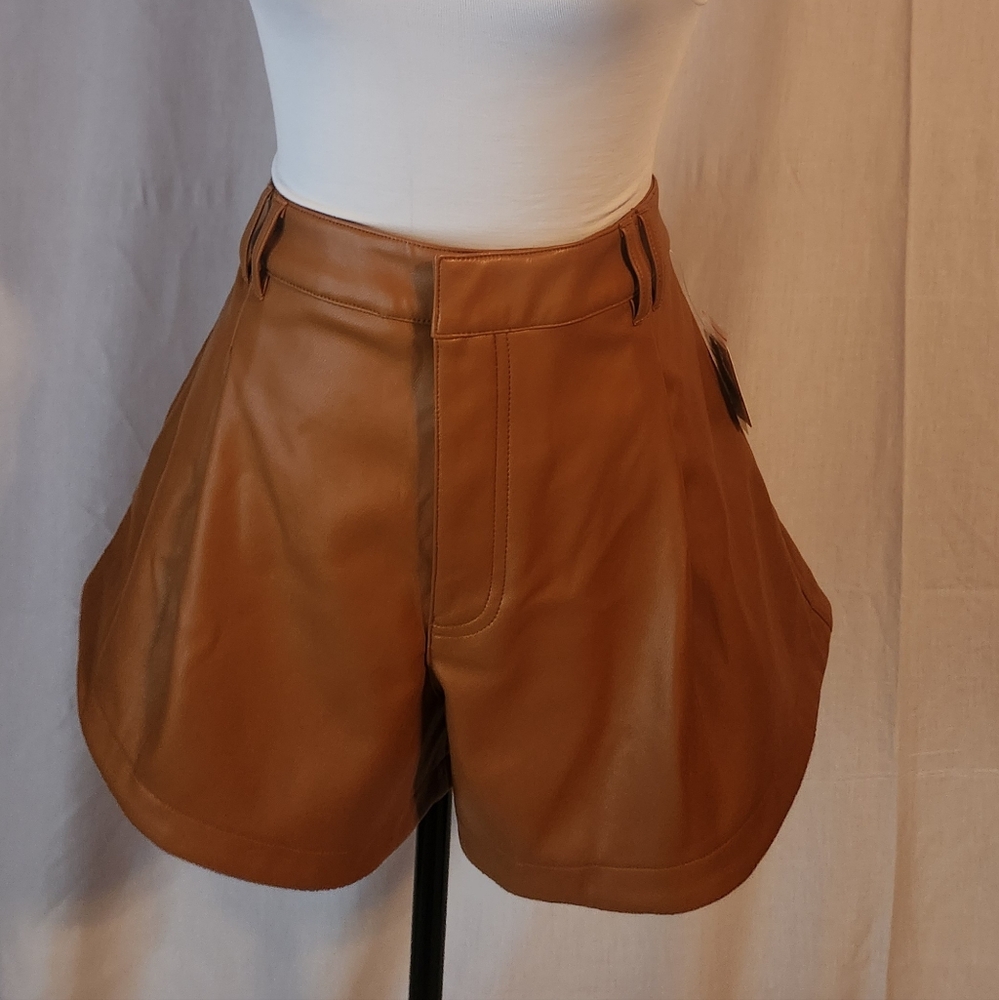 NWT Free People Brown Sugar color Faux Leather Shorts size 30 (10)